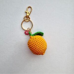 Crochet Lemon Key Holder with Gold Accent